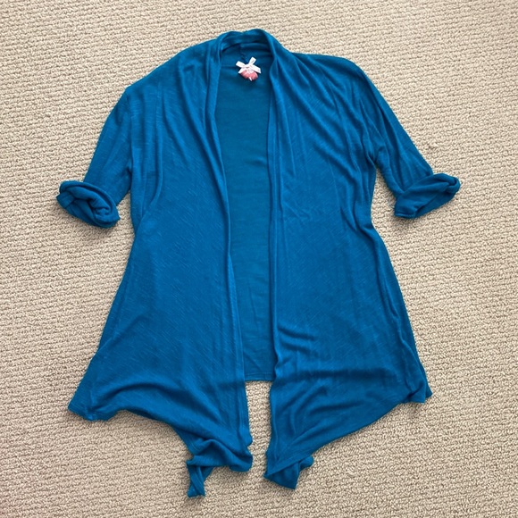Derek Heart Y2K Cardigan Teal Blue Ultra Soft Bella Swan Size XS Flowy Stretch - Picture 1 of 10